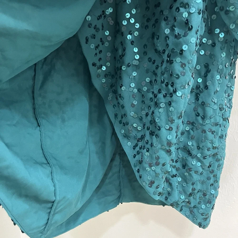 ASOS Sequin Mini Dress Women‎ Size 4 Teal Excellent Deep V-Neck Wrap Cocktail